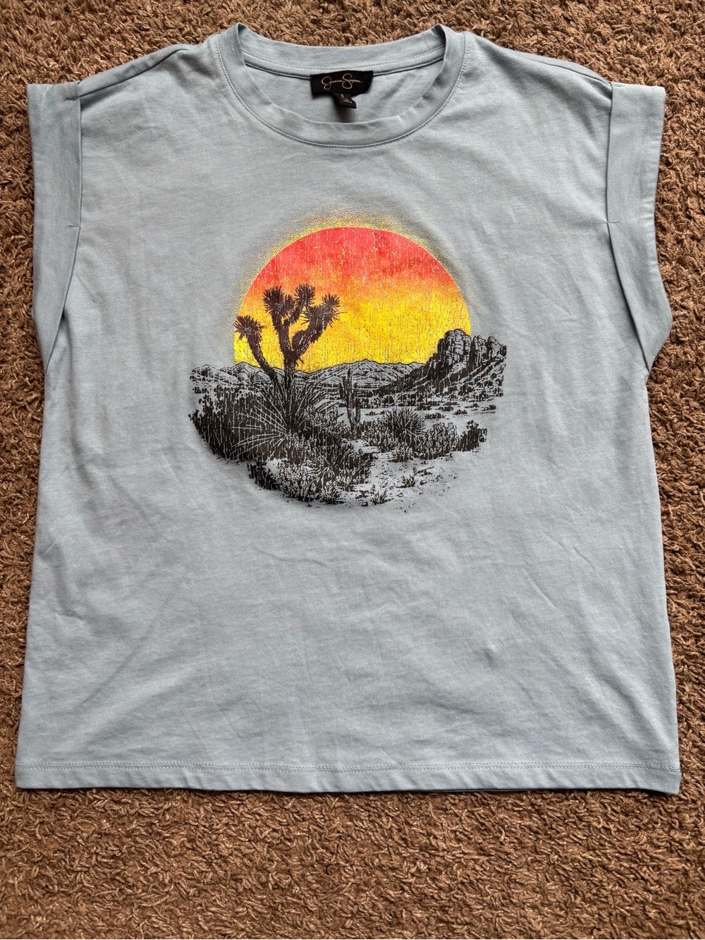 Jessica Simpson Light Blue Short Sleeve Tee with Sunset Desert Graphic